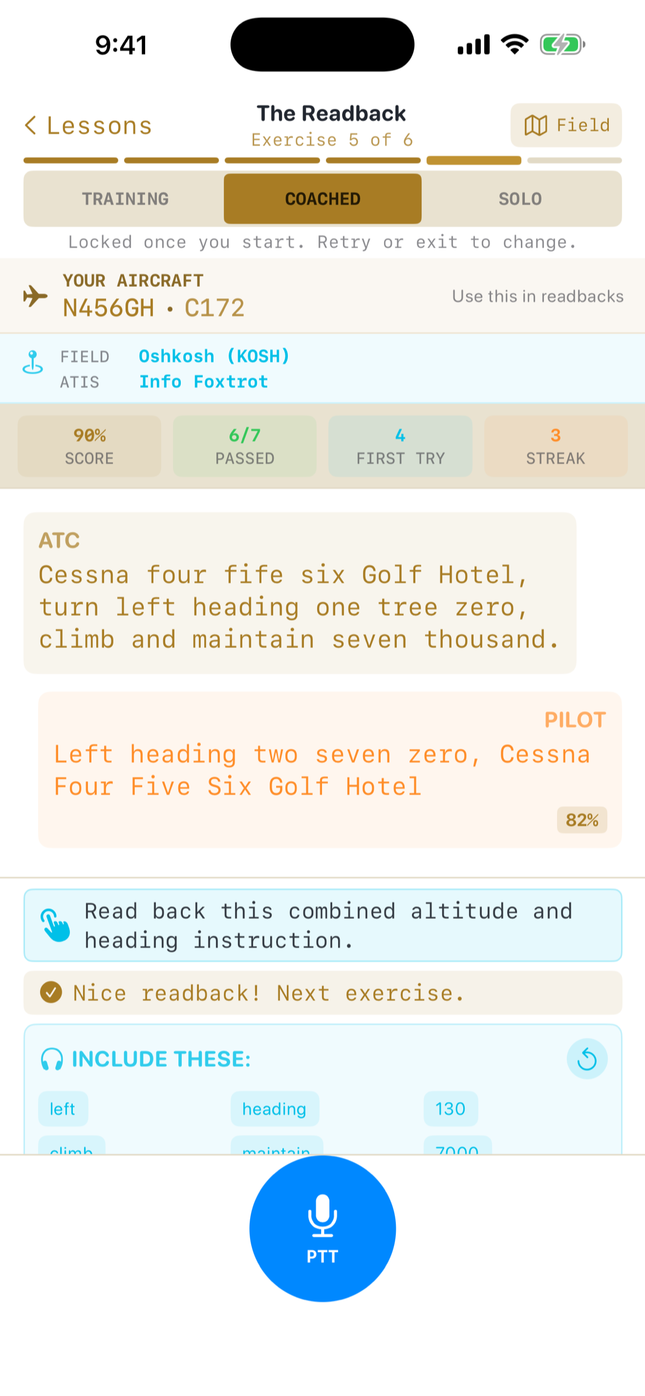 Scored readback feedback on iPhone